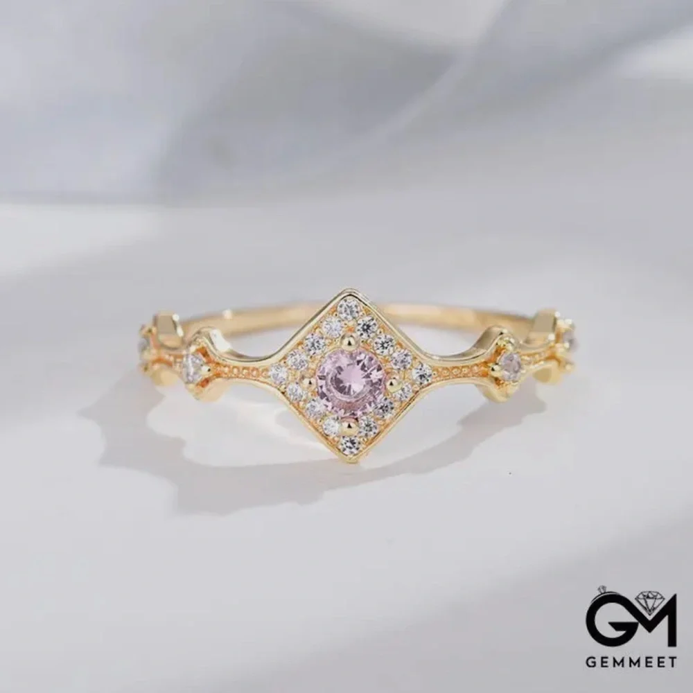 French Rose Pink Tourmaline Zircon Ring
